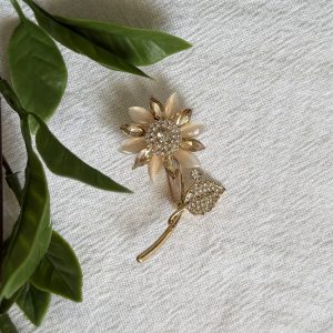 Beige And Gold Flower Brooch