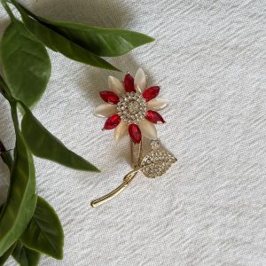 Red And Beige Flower Brooch