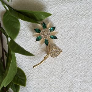 Green And Beige Flower Brooch