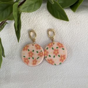 Pink Round Floral Earrings