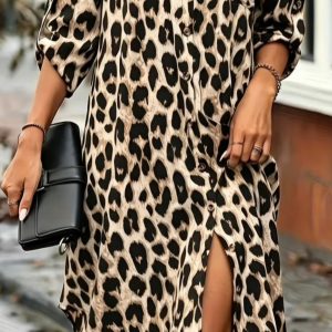 Light Leopard Shirt Dress