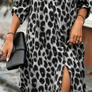 Black Leopard Shirt Dress