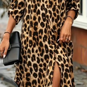 Yellow Leopard Shirt Dress