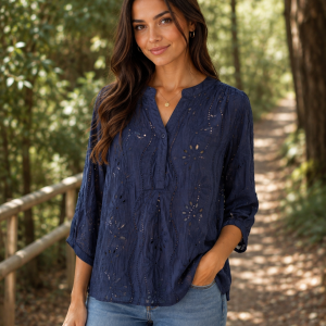 Navy Broderie Shirt