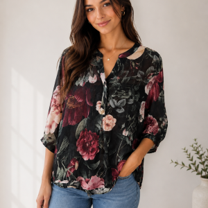 Black Floral Breathable Blouse