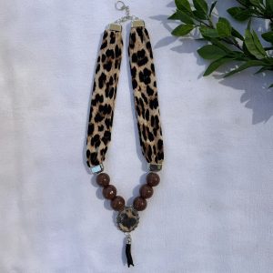 Brown Leopard Print Scarf Necklace
