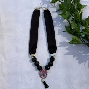 Black Beaded Scarf Necklace