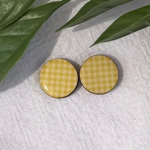 Yellow Checkered Stud Earrings