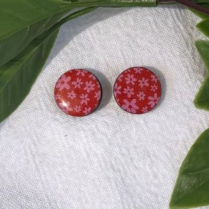 Red And Pink Floral Stud Earrings