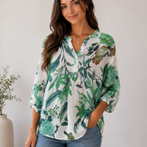 Green Floral Breathable Blouse