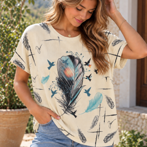 Cream Feather Tshirt