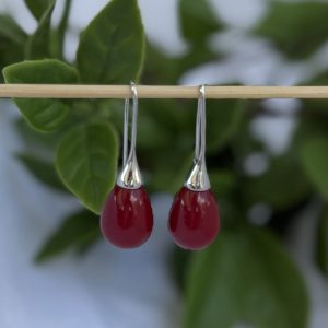 Deep Red Tear Drop Earrings
