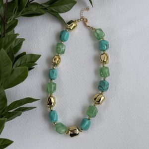 Green And Teal Beaded Necklace