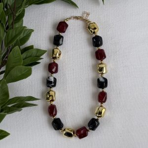 Black And Maroon Beaded Necklace