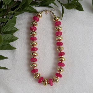 Pink And Gold Beaded Necklace