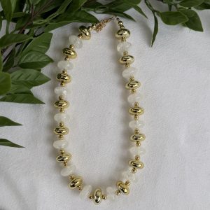White And Gold Beaded Necklace