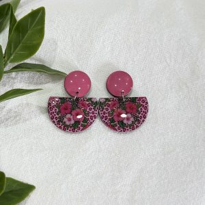 Pink Leopard With Flower Earrings