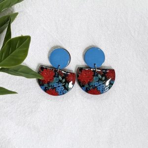 Blue And Red Floral Earrings