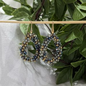 Blue And Gold Beaded Earrings