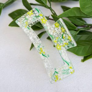 Green Floral Claw Clip