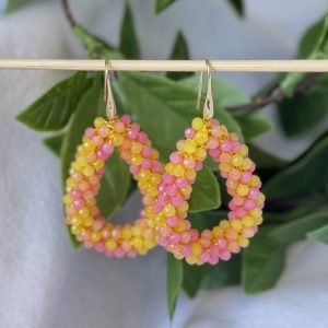Yellow & Pink Beaded Earrings