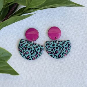 Turquoise And Pink Leopard Print Earrings