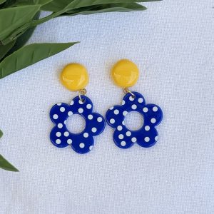 Yellow And Blue Polka Dot Earrings